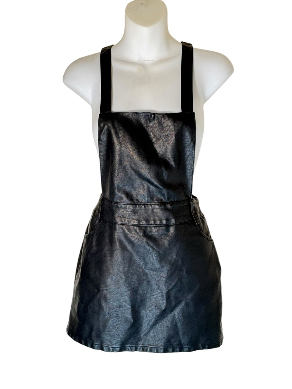 Jack by BB Dakota Black Faux Leather Pinafore Mini Dress Small